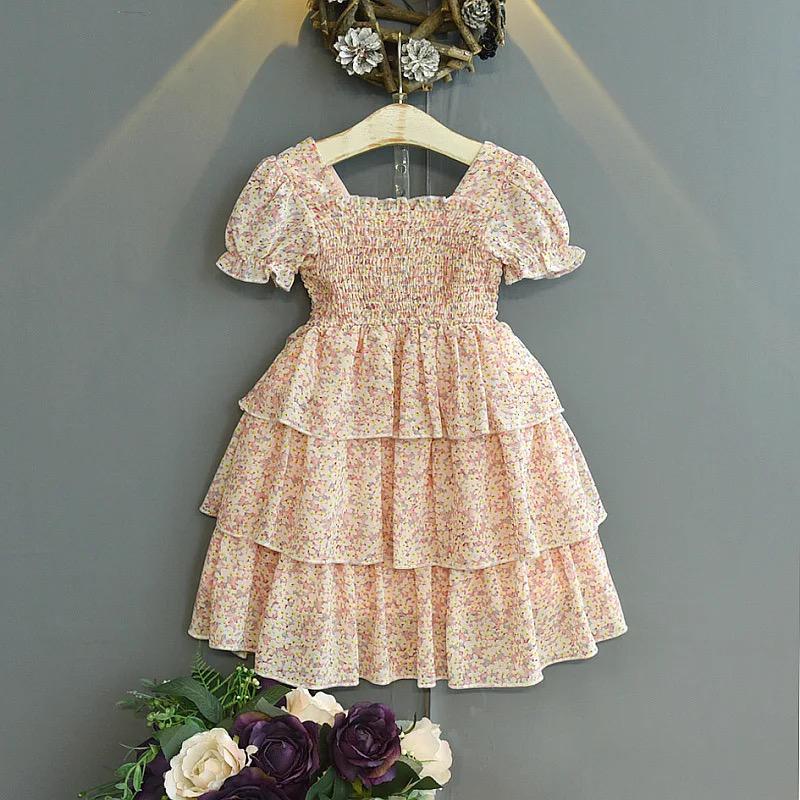 Girls Fashion Floral Cake Dress Little Girl Toddler Short Sleeve Cute Princess Dress 7-8 X3649119 - Tuzzut.com Qatar Online Shopping