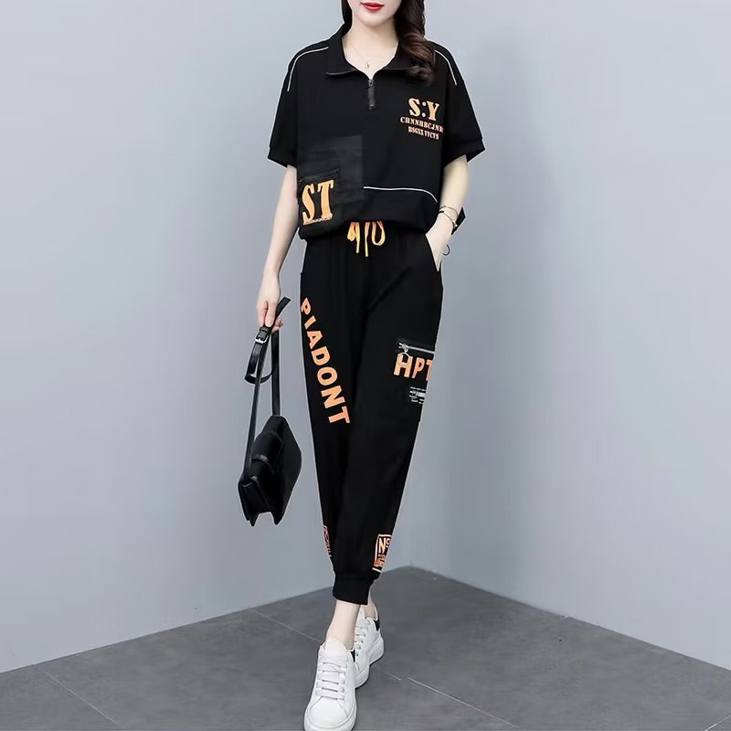 2 Pcs Women's Short Sleeve Solid Color T-shirt Sets M 388928 2 Pcs Women's Short Sleeve Solid Color T-shirt Sets M 388928