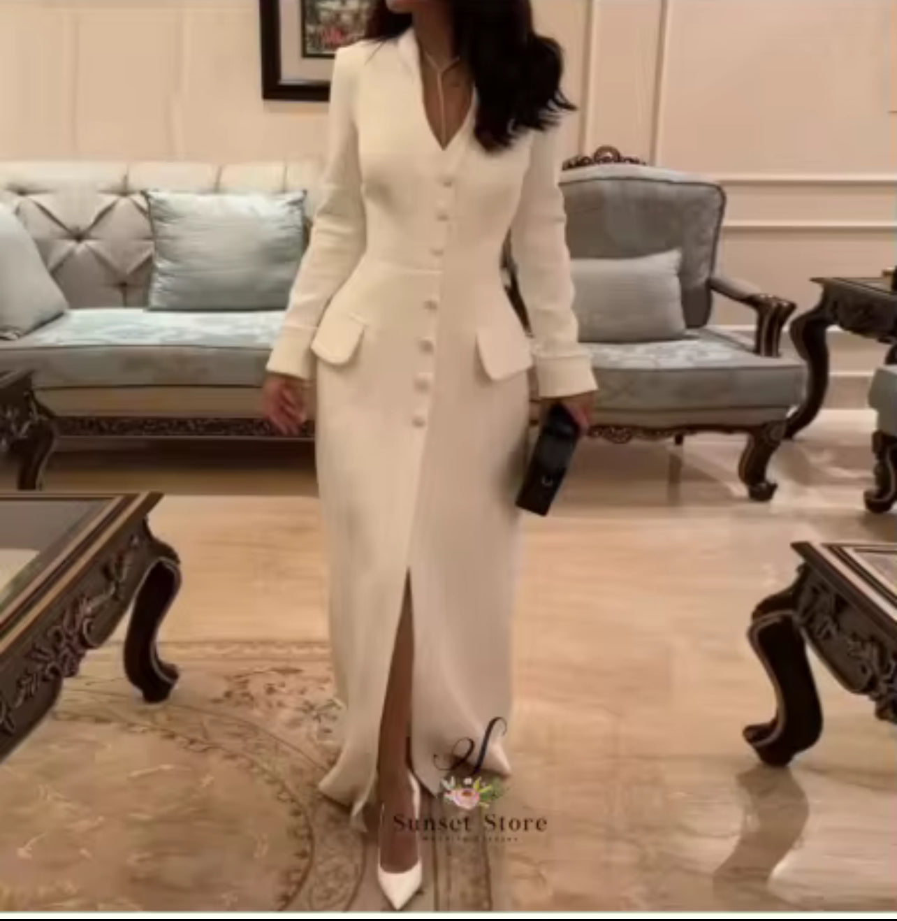Modern Style Jersey Button Straight V-neck Long Sleeves Dress S5088094 Modern Style Jersey Button Straight V-neck Long Sleeves Dress S5088094