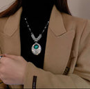 Green Crystal Rhinestone Round Pendant Women Girl Vintage Necklace S4740652 - TUZZUT Qatar Online Shopping