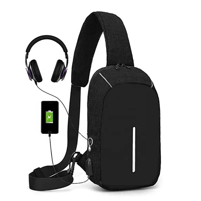 Fashion men outdoor sports fitness cross-body bag lightweight USB charging waist bag custom chest bag with earphone hole S3344475 - Tuzzut.com Qatar Online Shopping