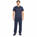 Men’s Navy Printed Henley Top & Trouser Pyjama Set - M