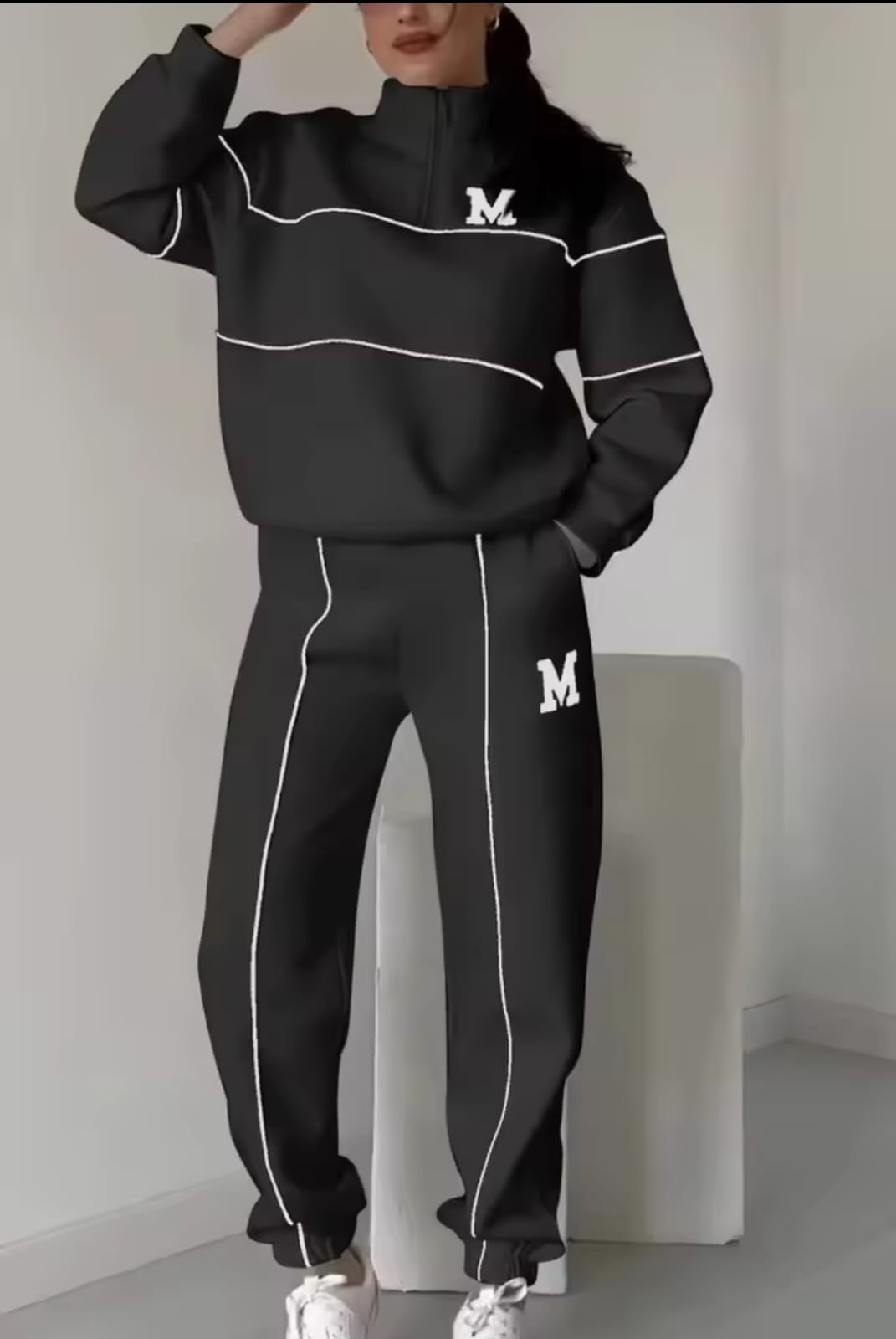 Long Sleeve Letter Sweatshirt Drawstring Long Pants Set B-382411 Long Sleeve Letter Sweatshirt Drawstring Long Pants Set B-382411