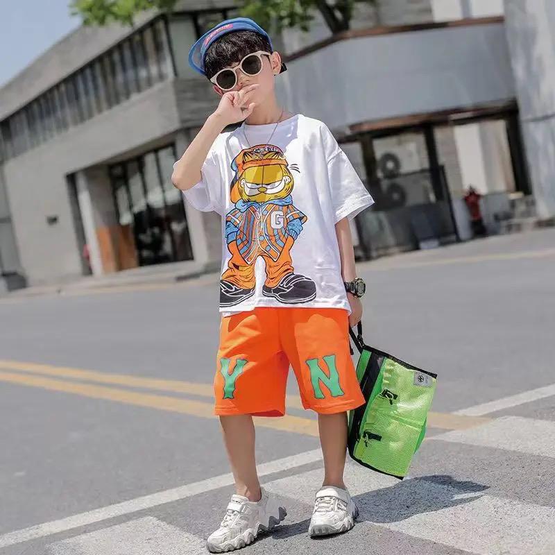 Hip hop Korean Casual T-Shirt Shorts 2Pcs Sets Funny Cartoon Suit S4444636