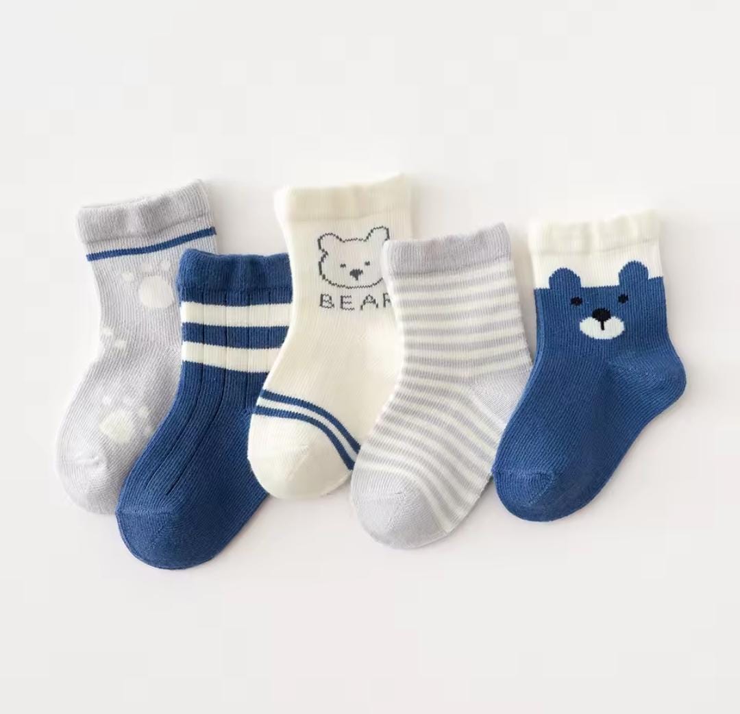 5 Pairs Kids Cartoon Bear Pattern Striped Socks 1332766 5 Pairs Kids Cartoon Bear Pattern Striped Socks 1332766