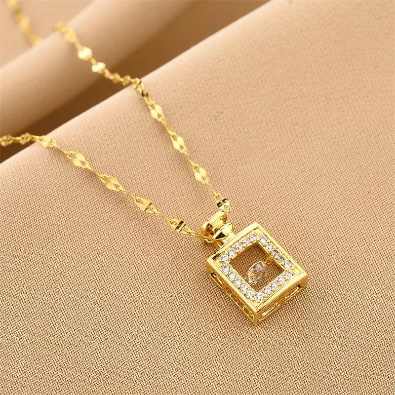 All-match New Moving Perfume Bottle Pendant Necklace Women's Trendy Stainless Steel Chains S4945509 - Tuzzut.com Qatar Online Shopping