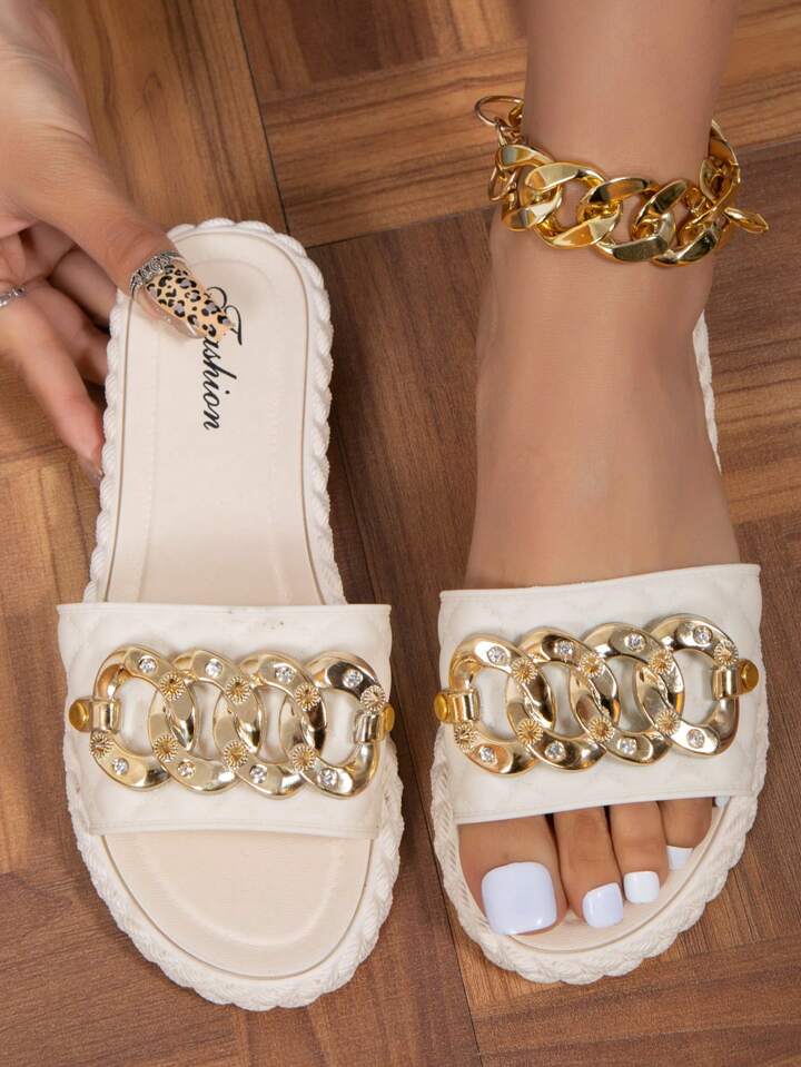 Women Chain Decor Slide Sandals 541542 Women Chain Decor Slide Sandals 541542