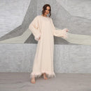 Spring New Robe Femme Musulmane Feather Long Sleeve Arab Muslim Dress Women Elegant Round Neck Abayas For Women L 070508700 - Tuzzut.com Qatar Online Shopping