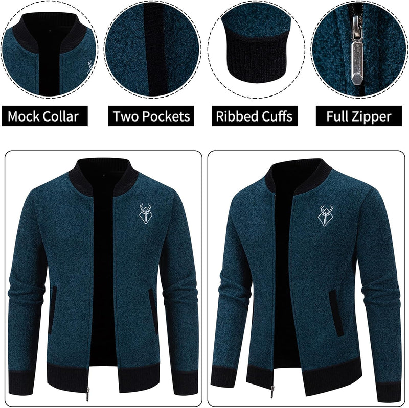Mens Casual Full Zip Cardigan Sweaters Cable Knit Jacket Sweater           139600 - TUZZUT Qatar Online Shopping