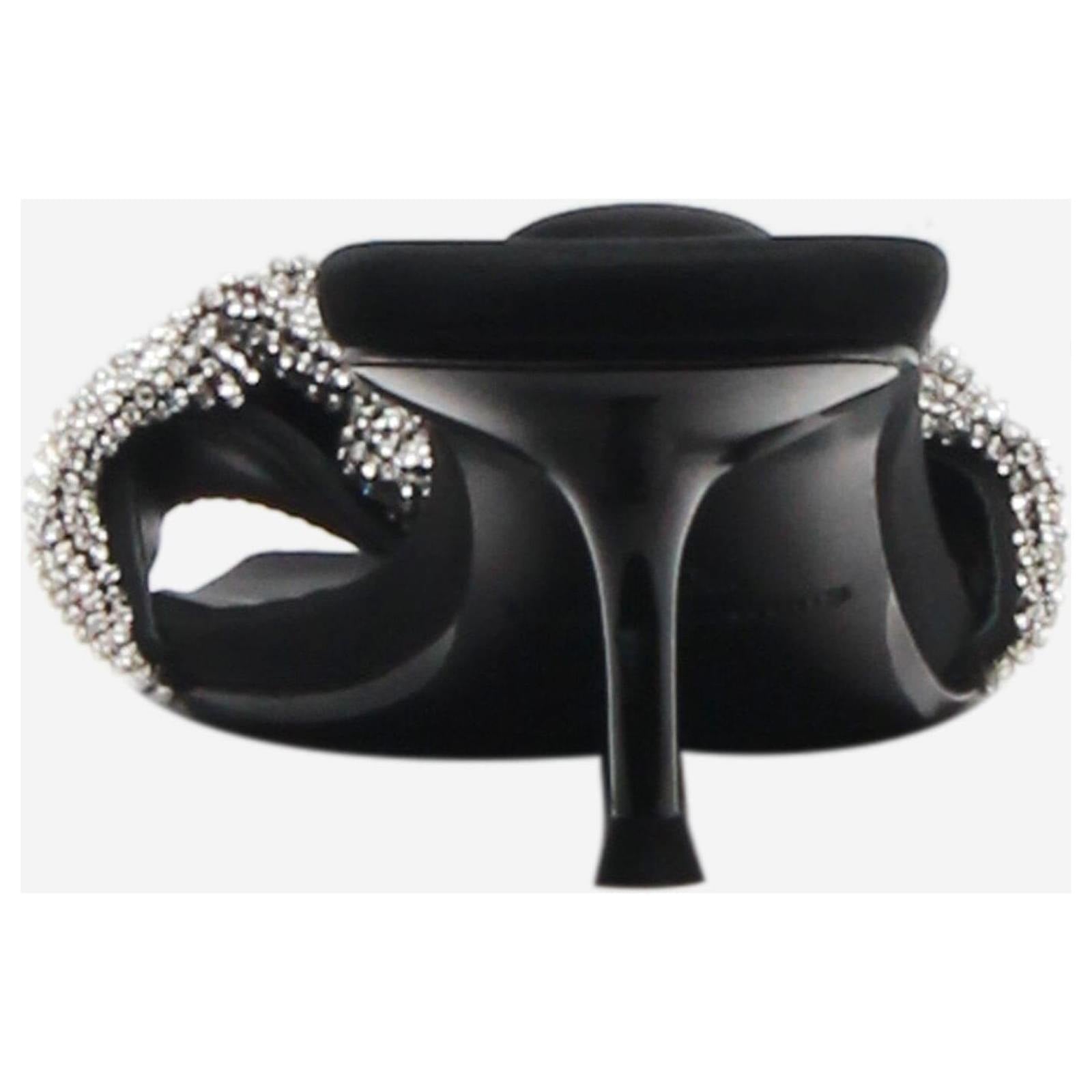 Black Crystal-embellished Kitten Heel Sandals YD718 Black Crystal-embellished Kitten Heel Sandals YD718
