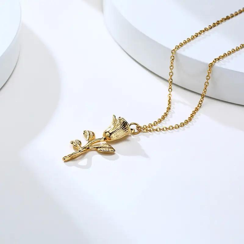 Rose Flower Pendant Necklace, Stainless Steel Men Necklace X4935817 Rose Flower Pendant Necklace, Stainless Steel Men Necklace X4935817