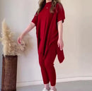 Women's Sweaters 2 Piece Set Short Sleeve Split Sweaters Loose Elastic Waist Pants   B197683 - TUZZUT Qatar Online Shopping