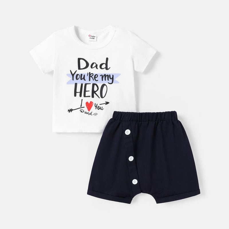 2pcs Baby Boy Cotton Button Front Solid Shorts and Letter Print Short sleeve Tee Set 18-24M 20389094 - Tuzzut.com Qatar Online Shopping