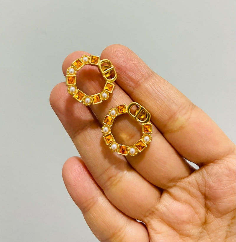 Letter earrings female diamond pearl circle Shape Earrings X4511160 - TUZZUT Qatar Online Shopping