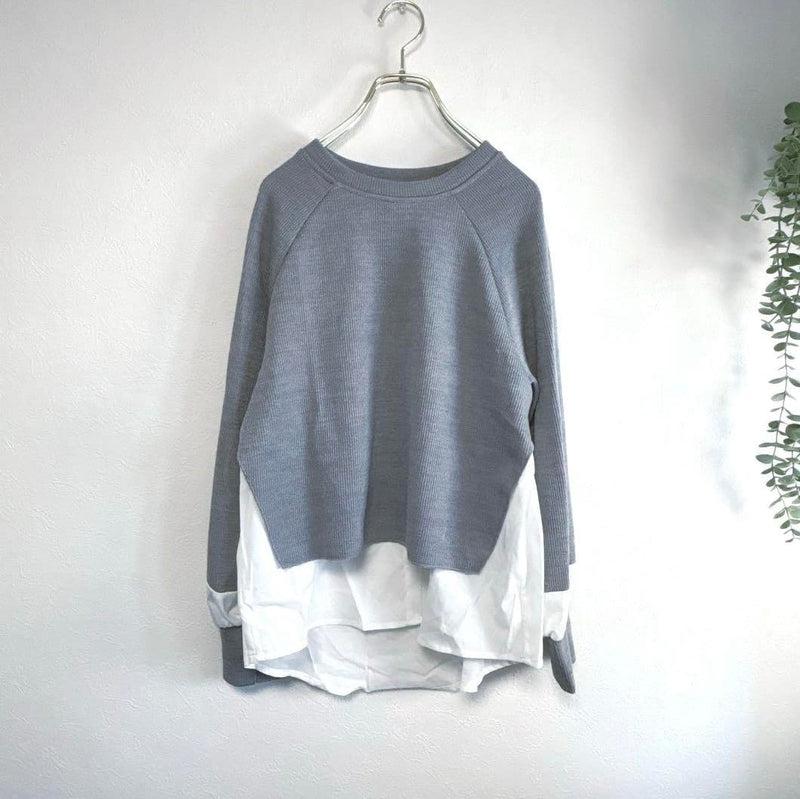 Women's Mixed Material Knit Blouse 1669 - TUZZUT Qatar Online Shopping