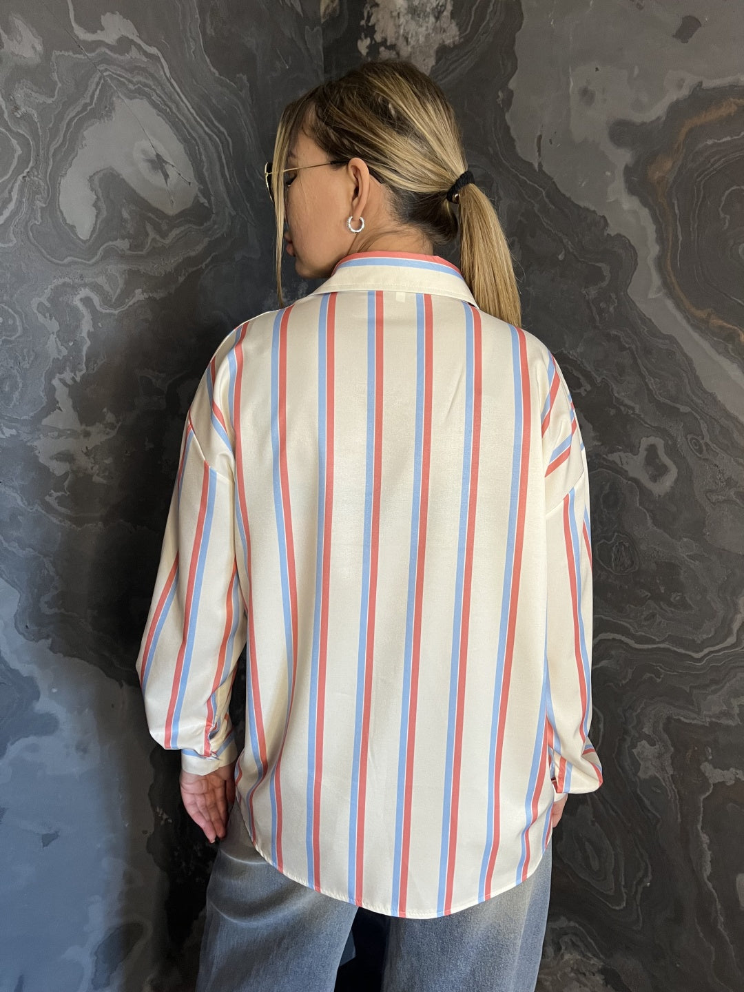Korean Striped Long Sleeve Blouse Coat L9600 Korean Striped Long Sleeve Blouse Coat L9600