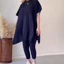 Women's Sweaters 2 Piece Set Short Sleeve Split Sweaters Loose Elastic Waist Pants   B197683 - TUZZUT Qatar Online Shopping