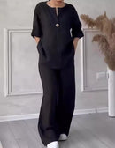 Comfortable Loose Linen Wide-Leg Pants Set   B-311209 - TUZZUT Qatar Online Shopping