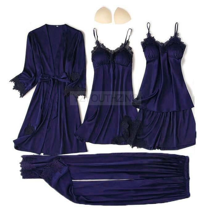 5 Pcs Satin Sleepwear Lady Nightgown Kimono Robe Suit M S4355508