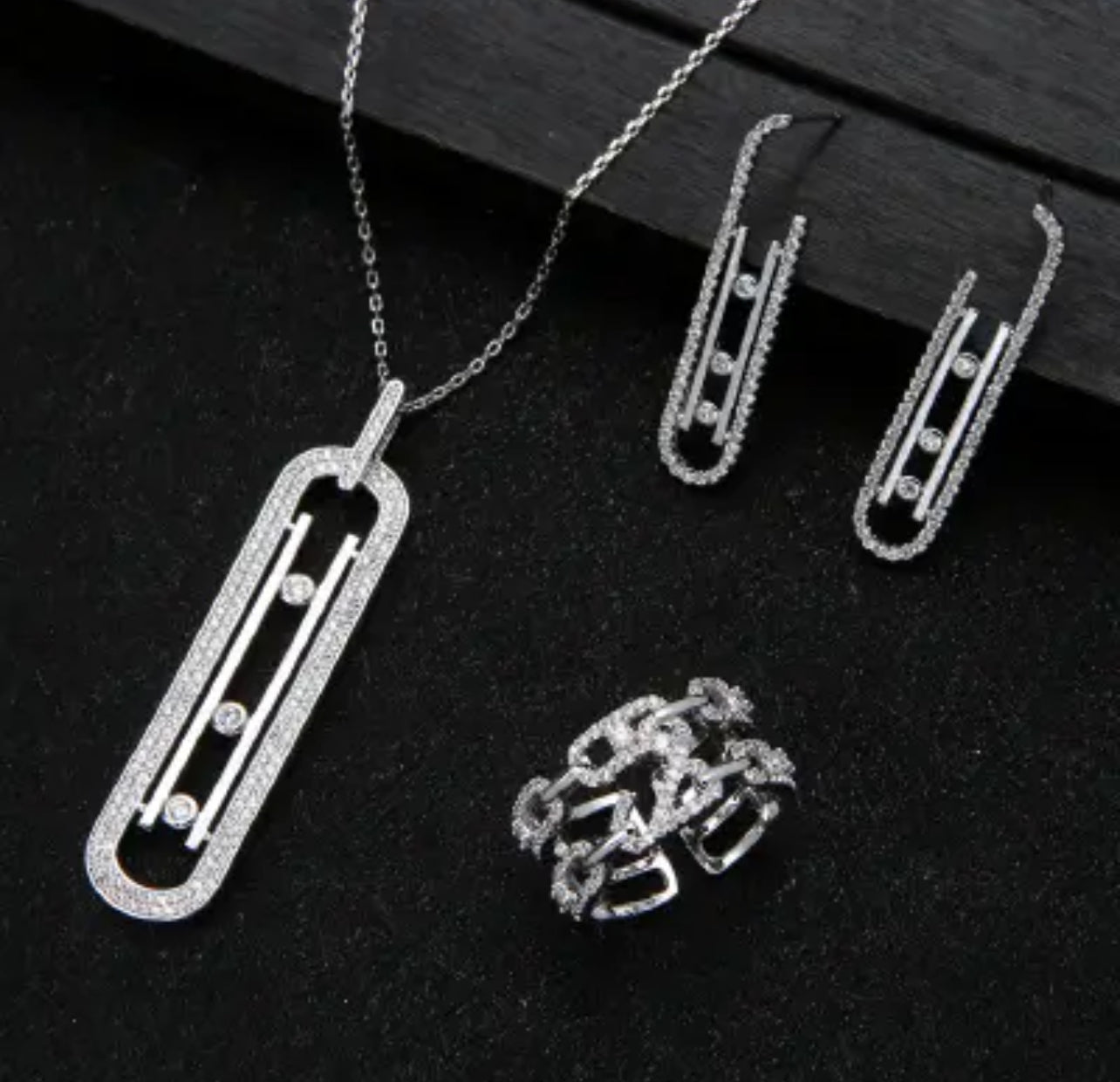 Luxury Geometry Link Stackable Pendant Necklace Earring ring set S4982933 Luxury Geometry Link Stackable Pendant Necklace Earring ring set S4982933