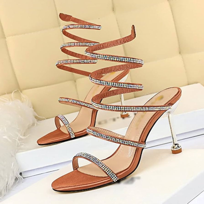 Rhinestone Spiral Ankle Wrap Strap High Heel Sandal KL967 - TUZZUT Qatar Online Shopping