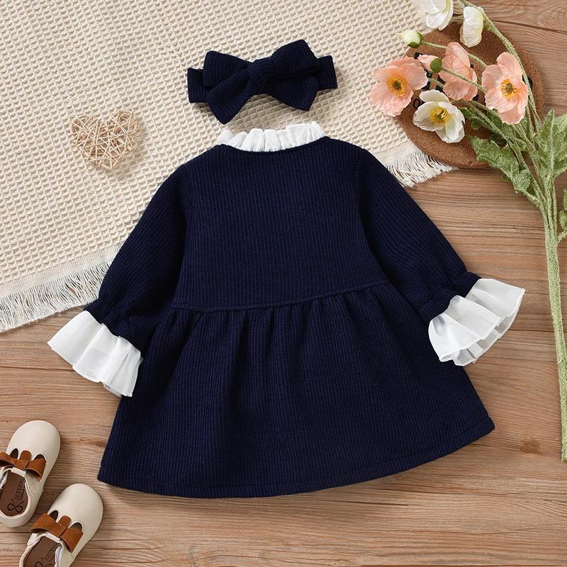 Toddler Baby Girl Fall Dress Long Sleeve Round Neck Double Breasted 3-6 Months 20199920