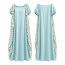 Women’s Ice Blue Satin Maxi Dress with Cream Tassel Trim D-26