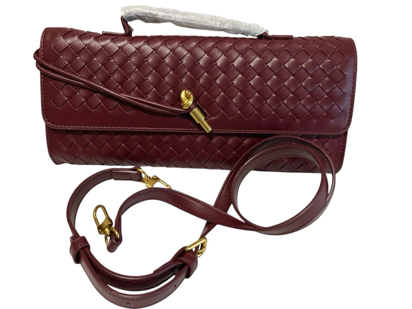 Woven Leather Clutch Top Handle Long Shoulder Bag B1893 Woven Leather Clutch Top Handle Long Shoulder Bag B1893