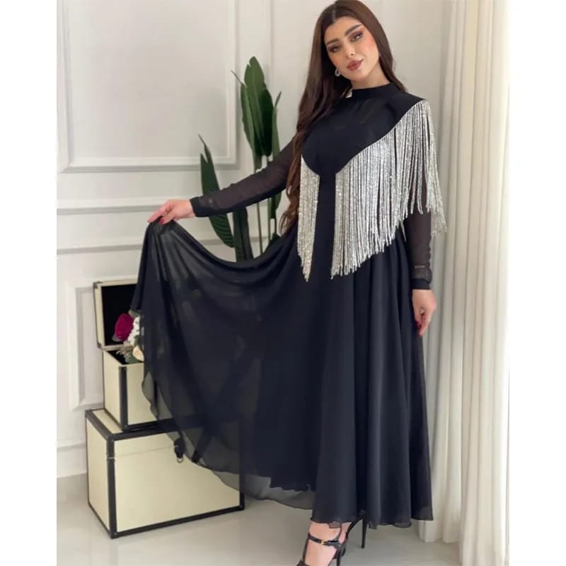 Women's new elegant temperament big swing sexy high waist fringe patchwork chiffon banquet evening dress S4824967 Women's new elegant temperament big swing sexy high waist fringe patchwork chiffon banquet evening dress S4824967