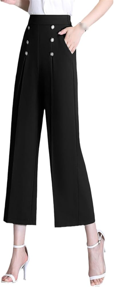 Double-Breasted Cotton Linen Wide Leg Pants Women Casual High Waist Ankle-Length Pantalones Baggy Straight Trousers B68570 Double-Breasted Cotton Linen Wide Leg Pants Women Casual High Waist Ankle-Length Pantalones Baggy Straight Trousers B68570