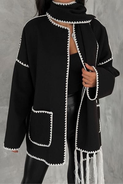 Women's Woolen Coat Scarf Spliced Fashionable Versatile Sweater Coat B198274 Women's Woolen Coat Scarf Spliced Fashionable Versatile Sweater Coat B198274