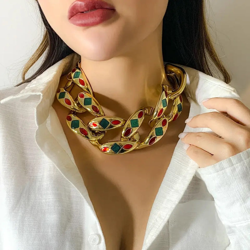 Fashion hyperbolic punk color drop oil clavicle necklace X4539363 - TUZZUT Qatar Online Shopping