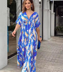 Bohemia Women's Dresses High Waisted Fashionable Short Sleeved Long Dress 001322014 - TUZZUT Qatar Online Shopping