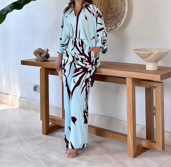 Women's Long-Sleeved Top Wide-Leg Pants Set 124972 Women's Long-Sleeved Top Wide-Leg Pants Set 124972