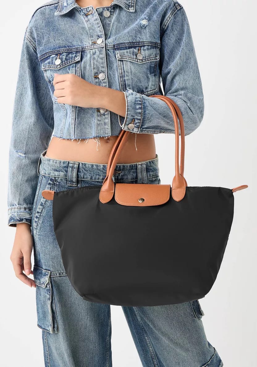 Sasha Textured Tote Bag with Zip Closure and Double Handle S47901278 Sasha Textured Tote Bag with Zip Closure and Double Handle S47901278