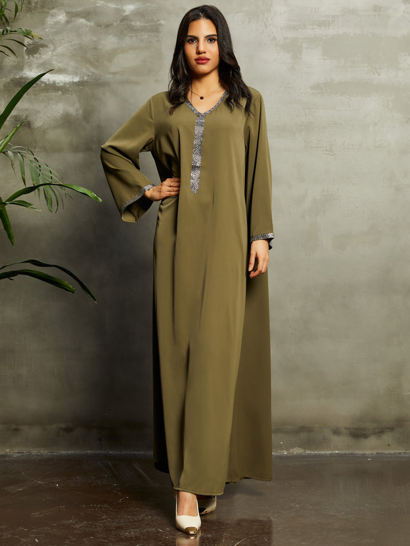 Women's Long Sleeve Solid Color Jalabiya S 142411