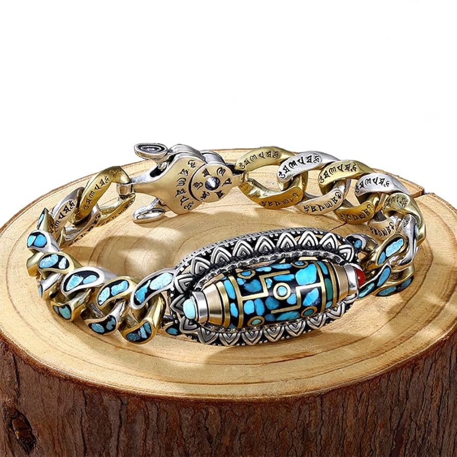 Tibetan Six-character Mantra Amulet Buddha Bracelets (A,18cm) B-335278 Tibetan Six-character Mantra Amulet Buddha Bracelets (A,18cm) B-335278