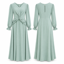 Mint Green Twist-Waist Long-Sleeve Maxi Dress MC-A31