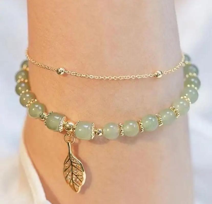 Natural Jade Double Layer Chain Bracelet for Women With Gift Box Natural Jade Double Layer Chain Bracelet for Women With Gift Box