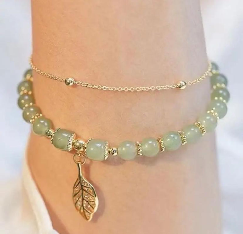 Accessories for Women Natural Jade Bracelet for Women Double Layer Chain Bracelet for Girls Wedding Party Korean Jewelry Gift - Tuzzut.com Qatar Online Shopping