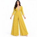 Women’s Mustard Yellow Floral Lace Wide-Leg Jumpsuit 70705053 - XL