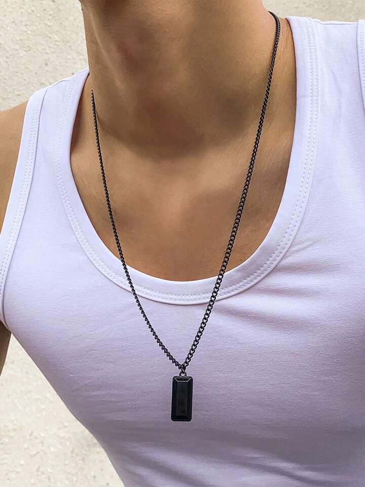 Fashionable Stainless Steel Rectangle Charm Necklace For Men For Gift For Daily Decoration X 4366122 - Tuzzut.com Qatar Online Shopping