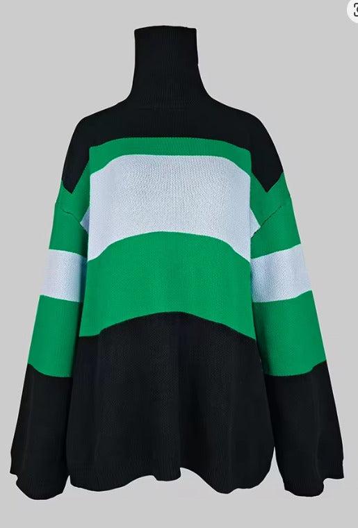 Women's Sweater Green High Neck Pullovers Casual Vintage Flared Sleeves Loose Outerwears  1174990 - TUZZUT Qatar Online Shopping