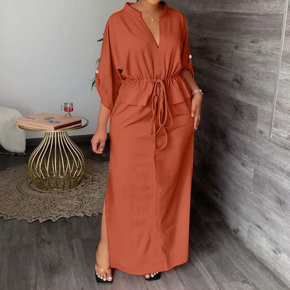 Women's Long Sleeved V-Neck Long Maxi Dresses B73188 Women's Long Sleeved V-Neck Long Maxi Dresses B73188