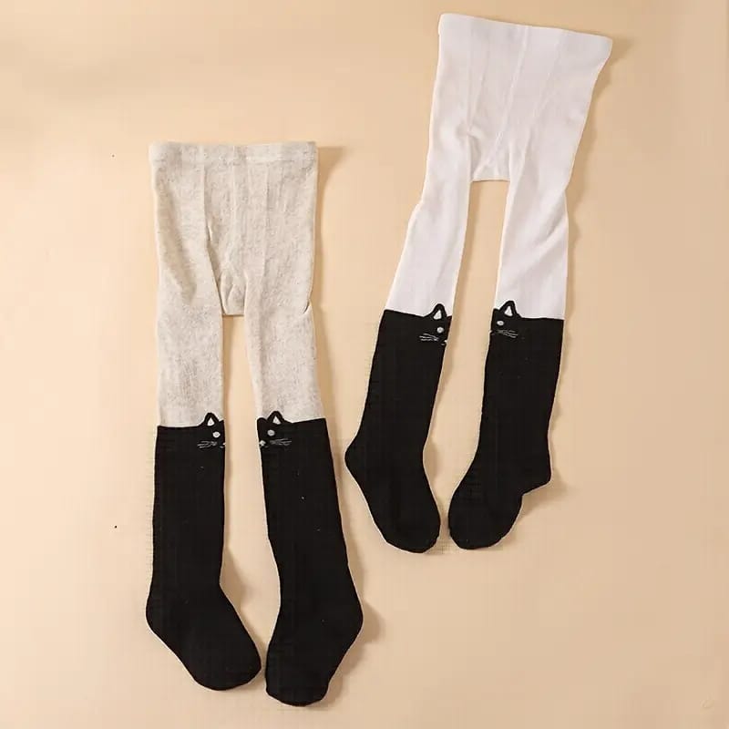 cotton blend tights / cat cartoon print knit cotton blend tights / cat cartoon print knit