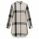 Women’s Beige & Grey Check Button-Front Longline Tunic  S474777637 - 3XL