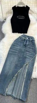 Womens Top and Designer Jean Skirt T845276 - TUZZUT Qatar Online Shopping