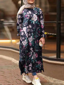 ZANZEA Women Vintage Floral Printed Dress Autumn O Neck Long Sleeve S S4005447 - Tuzzut.com Qatar Online Shopping