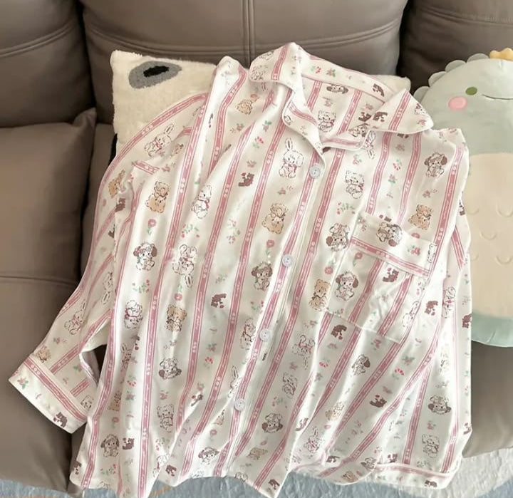 Cute Cat Striped Pajamas for Women New Home Clothes V-Neck Long Sleeve Set Soft Autumn Suit Wholesale X4869144 Cute Cat Striped Pajamas for Women New Home Clothes V-Neck Long Sleeve Set Soft Autumn Suit Wholesale X4869144