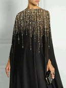 Long Sleeves Loose Rhinestone Round-Neck Maxi Dresses 116326 - TUZZUT Qatar Online Shopping